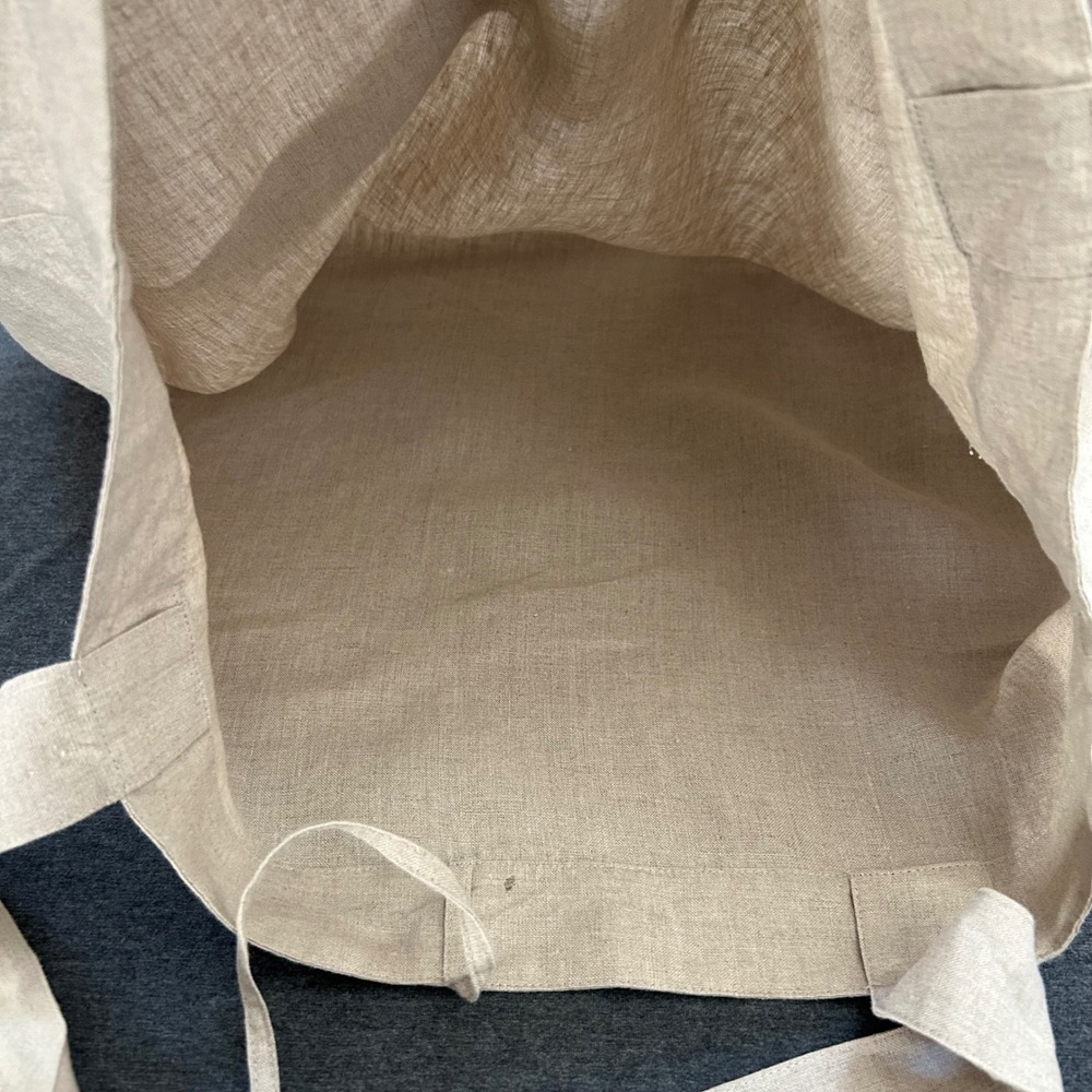 Eileen Fisher Linen Tote Bag Beige Shoulder Shopper Minimalist Tie Closure - Picture 5 of 9